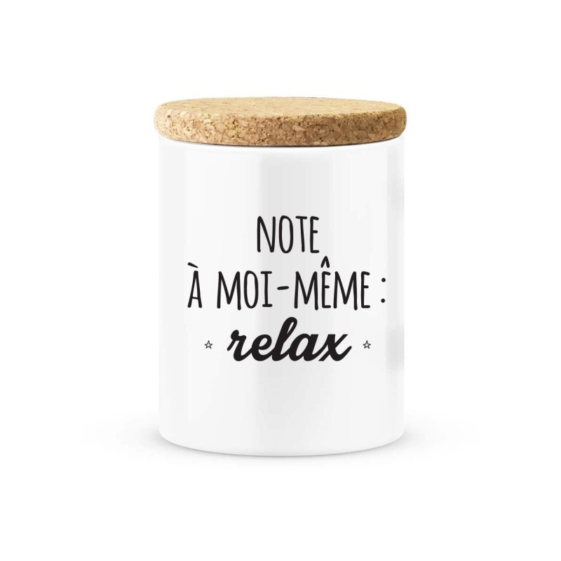 Pot céramique avec couvercle en liège citation imprimé  Note a moi même relax