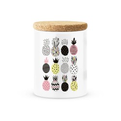 Pot céramique avec couvercle en liège citation imprimé illustration Ananas