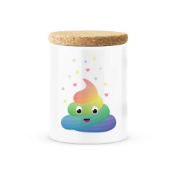 Pot céramique avec couvercle en liège citation imprimé illustration Caca arc en ciel