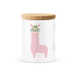 Pot céramique avec couvercle en liège citation imprimé illustration Lama