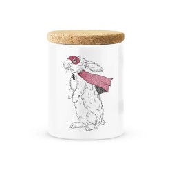 Pot céramique avec couvercle en liège citation imprimé illustration Lapin super heros