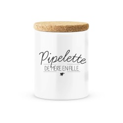 Pot céramique avec couvercle en liège citation imprimé Pipelette de mère en fille