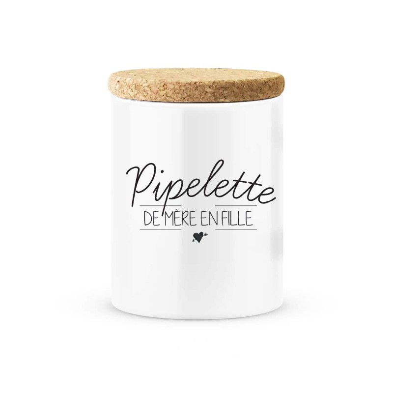 Pot céramique avec couvercle en liège citation imprimé Pipelette de mère en fille
