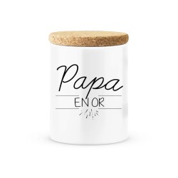 Pot céramique avec couvercle en liège citation imprimé Papa en or
