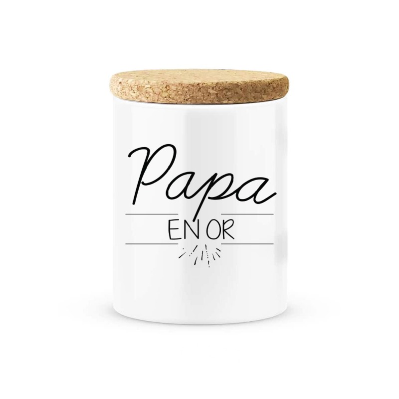 Pot céramique avec couvercle en liège citation imprimé Papa en or