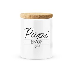 Pot céramique avec couvercle en liège citation imprimé Papi en or