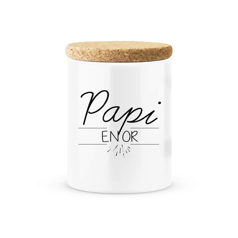 Pot céramique avec couvercle en liège citation imprimé Papi en or