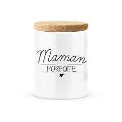 Pot céramique avec couvercle en liège citation imprimé Maman parfaite