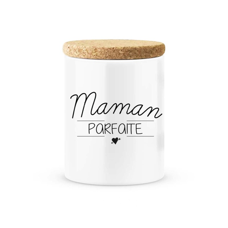Pot céramique avec couvercle en liège citation imprimé Maman parfaite