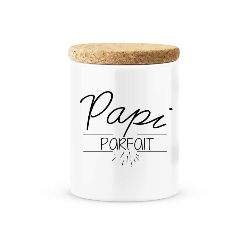Pot céramique avec couvercle en liège citation imprimé Papi parfait