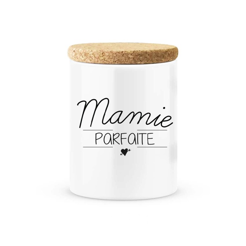 Pot céramique avec couvercle en liège citation imprimé Mamie parfaite