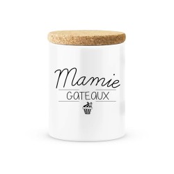 Pot céramique avec couvercle en liège citation imprimé Mamie gâteaux