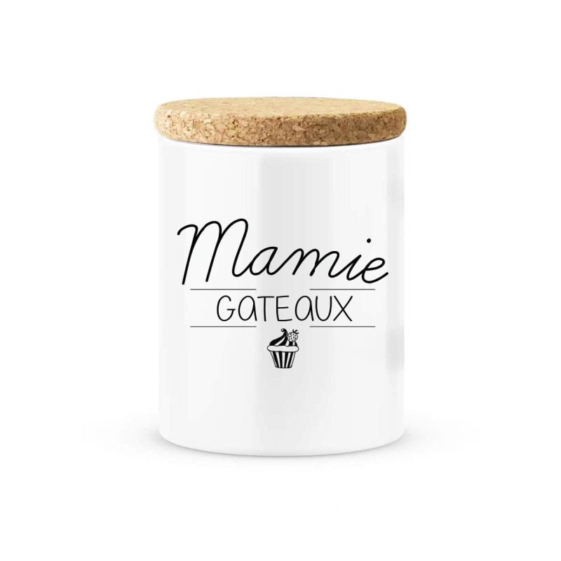 Pot céramique avec couvercle en liège citation imprimé Mamie gâteaux