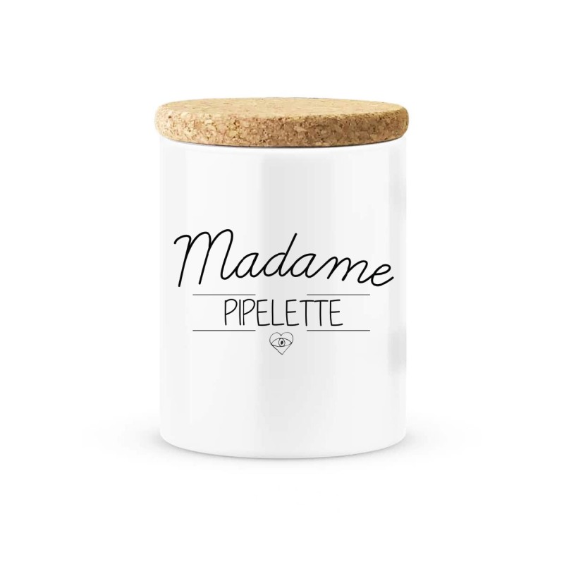 Pot céramique avec couvercle en liège citation imprimé Madame pipelette