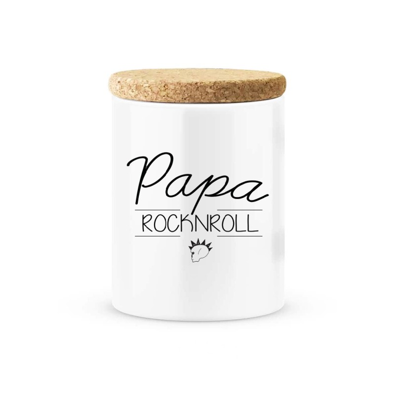 Pot céramique avec couvercle en liège citation imprimé Papa rock n roll