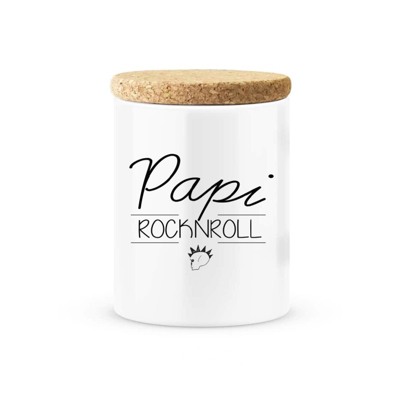 Pot céramique avec couvercle en liège citation imprimé Papi rock n roll