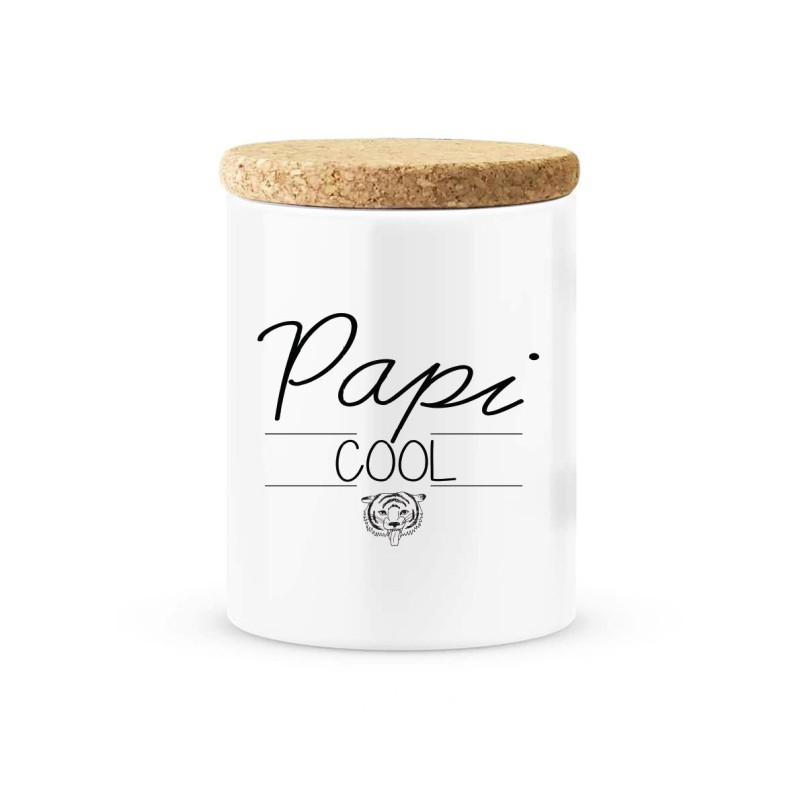 Pot céramique avec couvercle en liège citation imprimé Papi cool