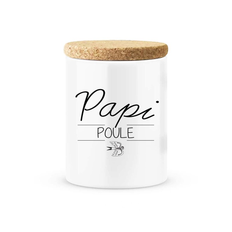Pot céramique avec couvercle en liège citation imprimé Papi poule