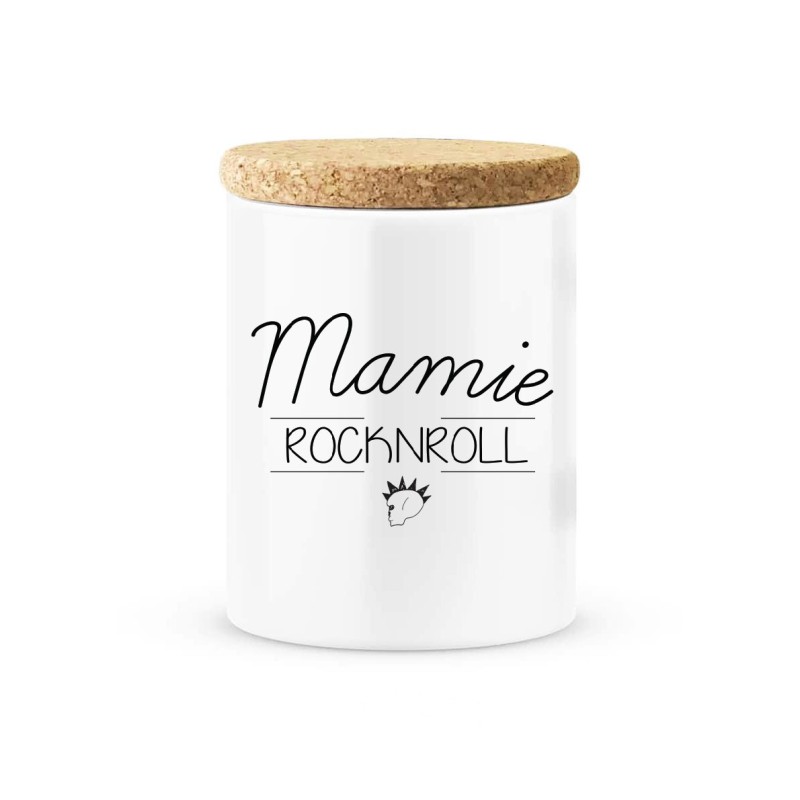 Pot céramique avec couvercle en liège citation imprimé Mamie rock n roll