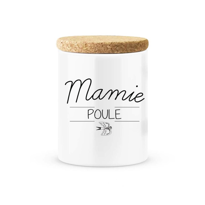 Pot céramique avec couvercle en liège citation imprimé Mamie poule