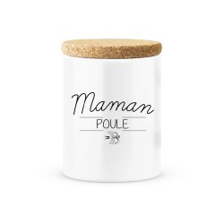 Pot céramique avec couvercle en liège citation imprimé Maman poule