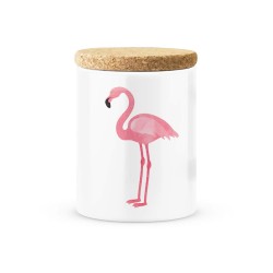 Pot céramique avec couvercle en liège citation imprimé Flamant rose
