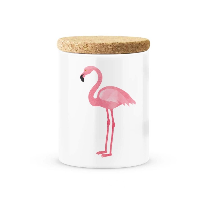 Pot céramique avec couvercle en liège citation imprimé Flamant rose