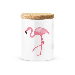 Pot céramique avec couvercle en liège citation imprimé Flamant rose