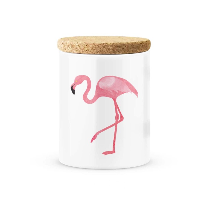 Pot céramique avec couvercle en liège citation imprimé Flamant rose