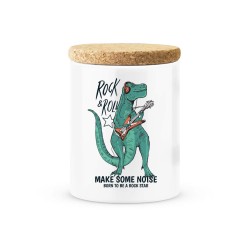 Pot céramique avec couvercle en liège citation imprimé dinosaure