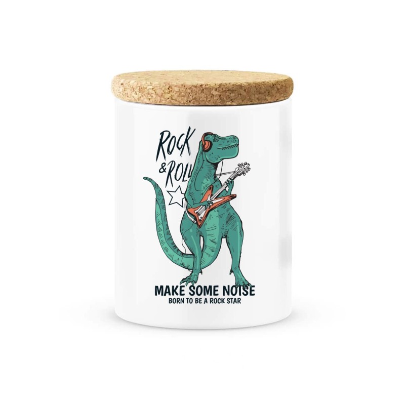 Pot céramique avec couvercle en liège citation imprimé dinosaure