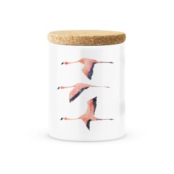 Pot céramique avec couvercle en liège citation imprimé flamant rose