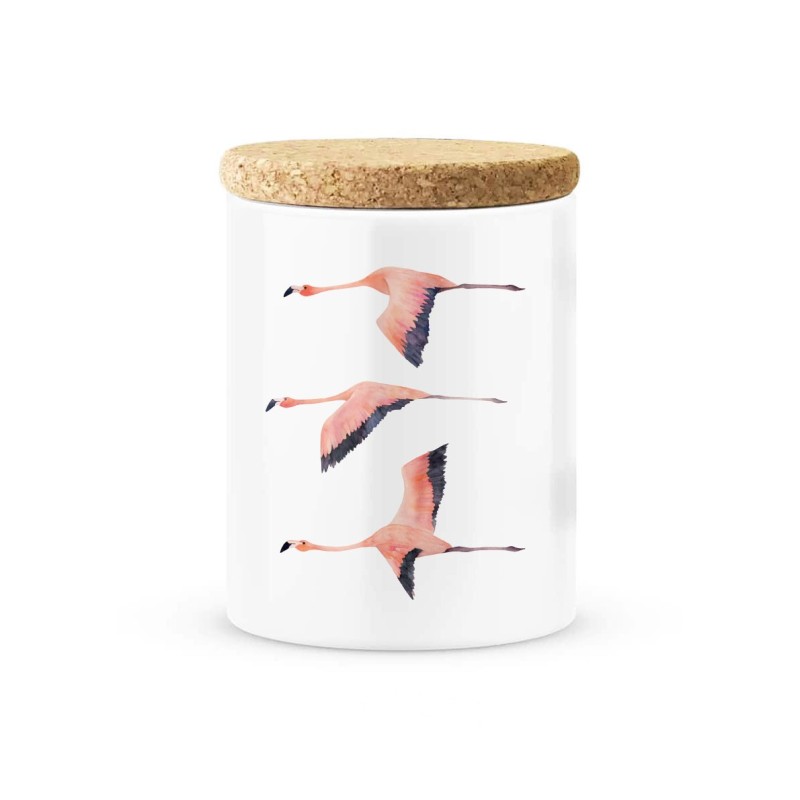 Pot céramique avec couvercle en liège citation imprimé flamant rose