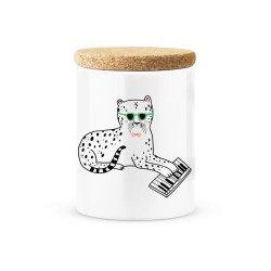 Pot céramique avec couvercle en liège citation imprimé Chat piano