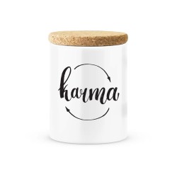 Pot céramique avec couvercle en liège citation imprimé Karma