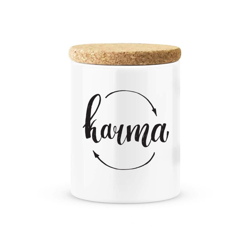 Pot céramique avec couvercle en liège citation imprimé Karma
