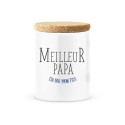 Pot céramique avec couvercle en liège citation imprimé Meilleur papa élu par mon fils