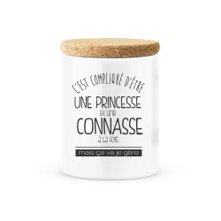 Pot céramique avec couvercle en liège citation imprimé C'est compliqué d'être une princesse et une connasse a la fois