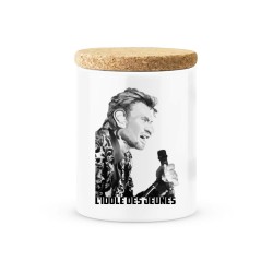 Pot céramique avec couvercle en liège citation imprimé  Johnny H l'idole des jeunes