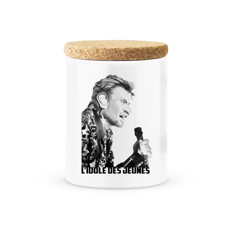 Pot céramique avec couvercle en liège citation imprimé  Johnny H l'idole des jeunes