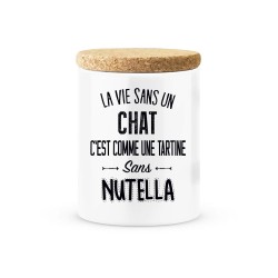 Pot céramique avec couvercle en liège citation imprimé La vie sans un chat c'est comme une tartine sans nutella