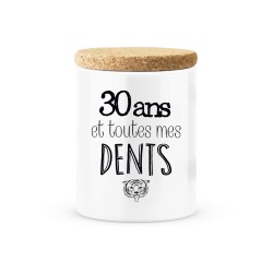 Pot céramique avec couvercle en liège citation imprimé Anniversaire 30 ans et toutes mes dents