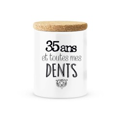 Pot céramique avec couvercle en liège citation imprimé Anniversaire 35 ans et toutes mes dents