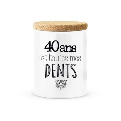 Pot céramique avec couvercle en liège citation imprimé Anniversaire 40 ans et toutes mes dents