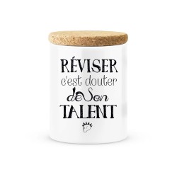 Pot céramique avec couvercle en liège citation imprimé Réviser c'est douter de son talent