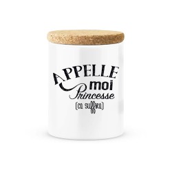 Pot céramique avec couvercle en liège citation imprimé Appelle moi princesse ca suffira