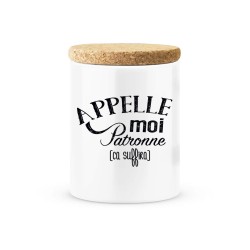Pot céramique avec couvercle en liège citation imprimé Appelle moi patronne ca suffira