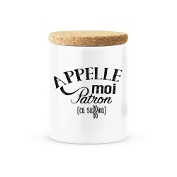 Pot céramique avec couvercle en liège citation imprimé Appelle moi patron ca suffira