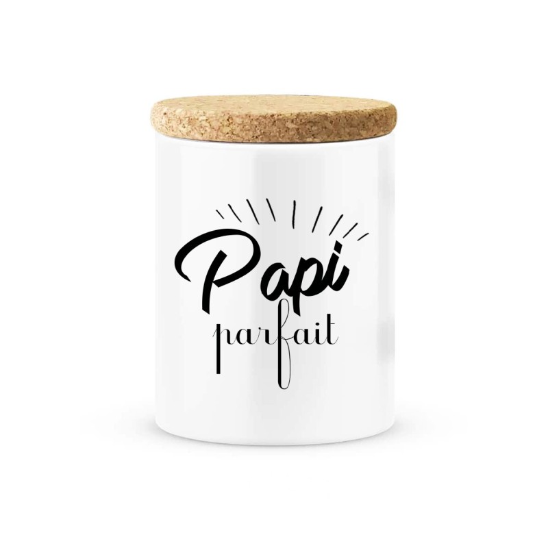 Pot céramique avec couvercle en liège citation imprimé Papi parfait