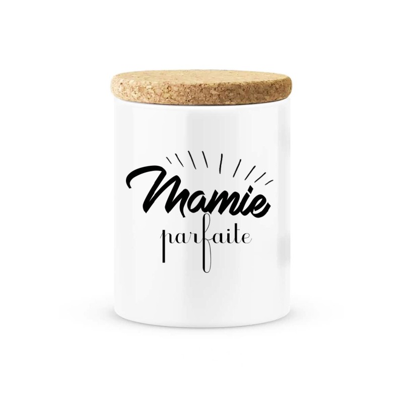 Pot céramique avec couvercle en liège citation imprimé Mamie parfaite